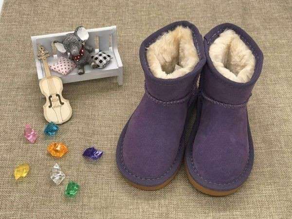 女の子男の子のブーツ冬暖かい足首キッズスノーブーツ子供暖かい靴_紫_17cm拍卖