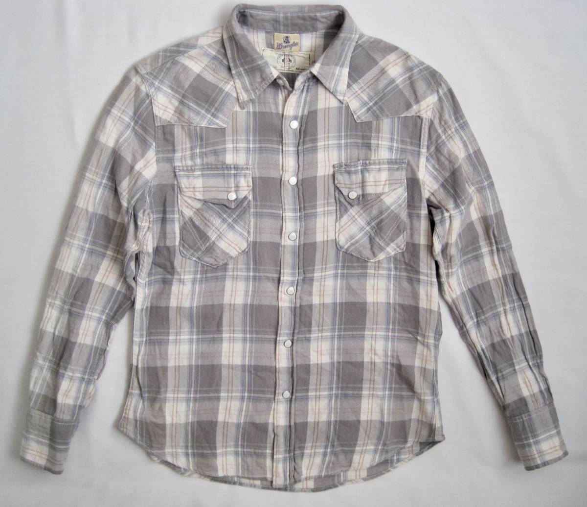 Wranglerラングラー×BEAMS PLUSビームスプラス チェックウエスタンシャツ S ライトグレー拍卖