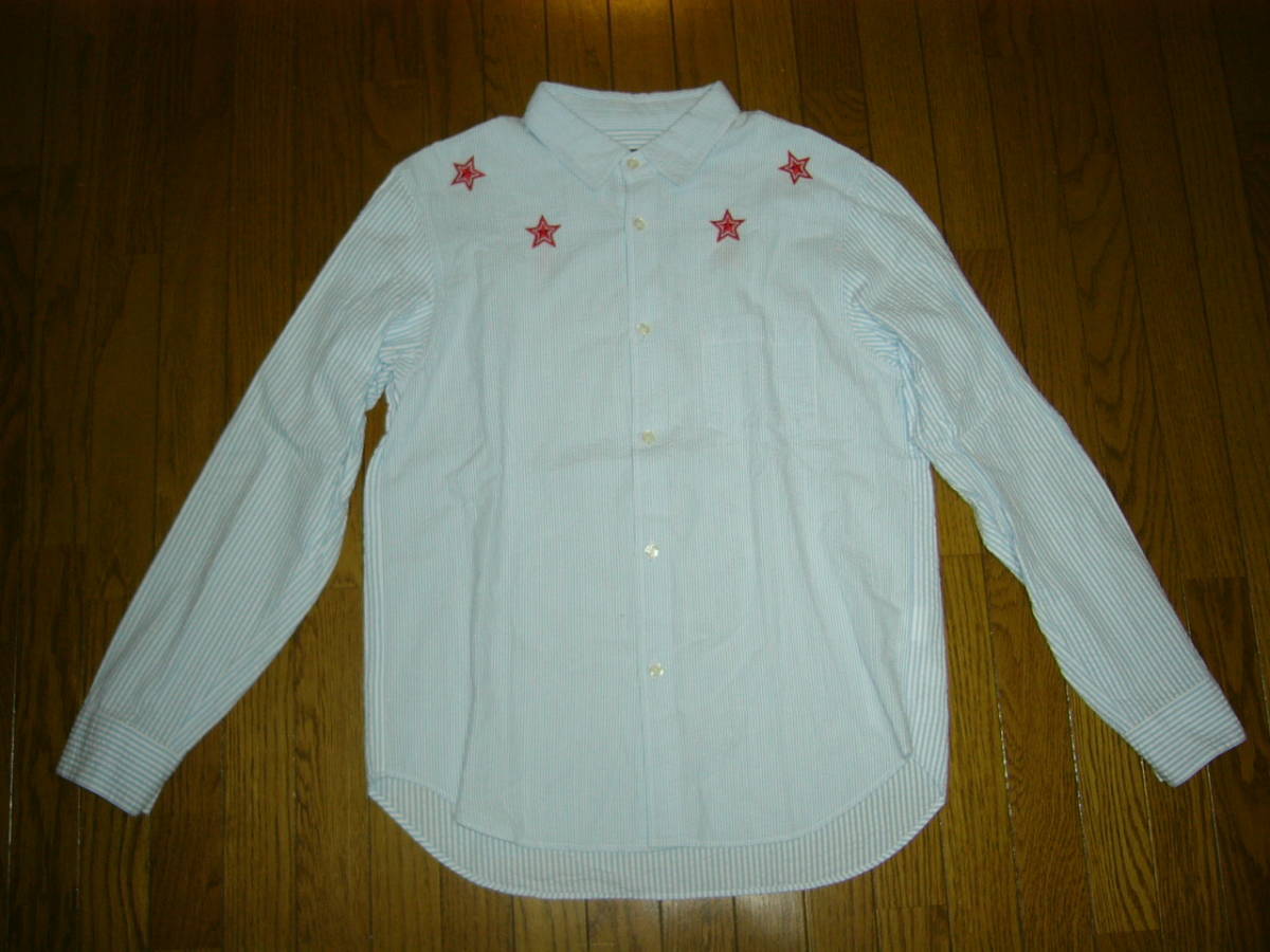 美中古 WHIZ LIMITED ウィズリミテッド スターパッチ☆星 ストライプシャツ L シアサッカー / 長袖シャツ拍卖