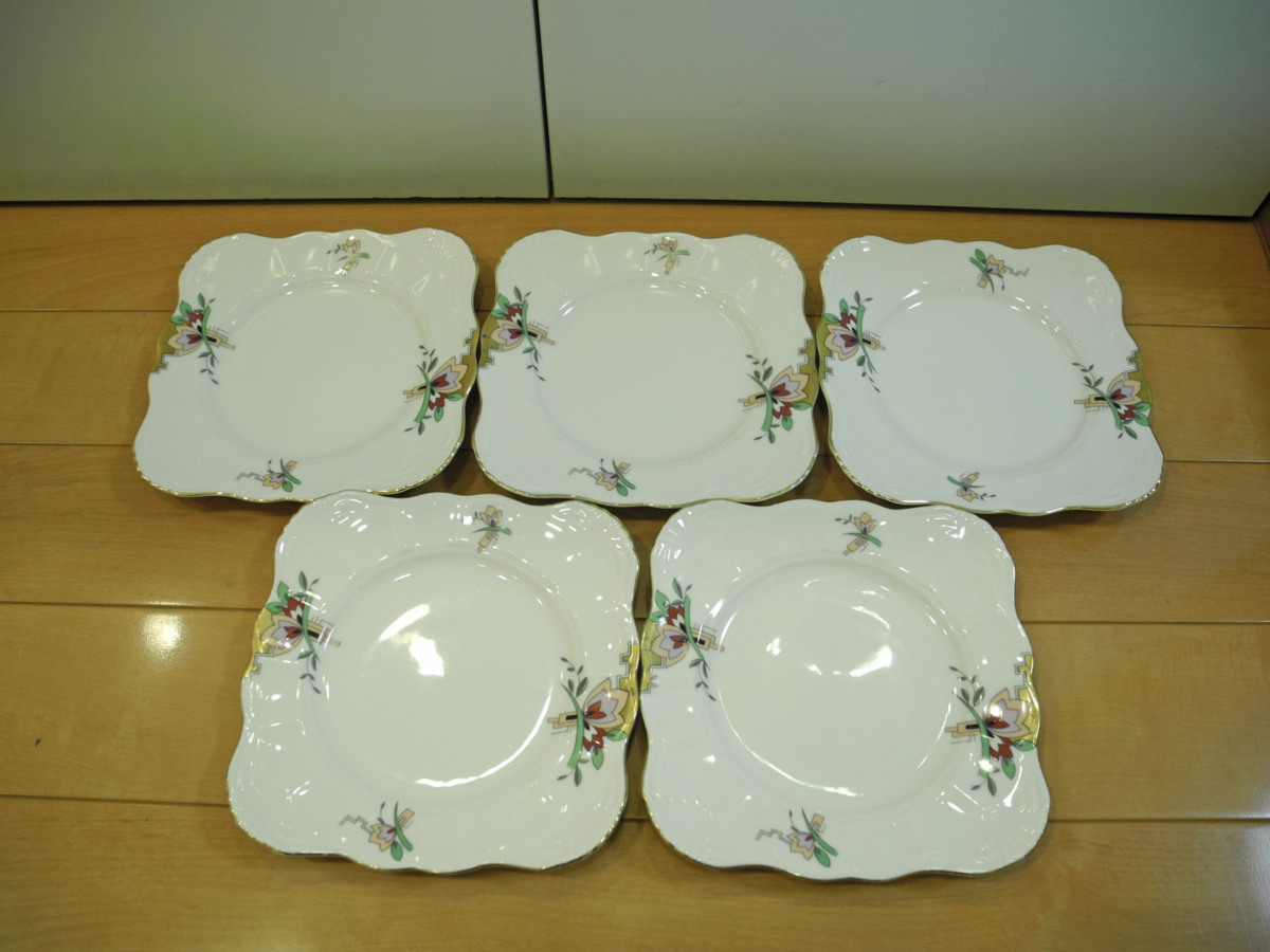 即決あり キレイ目!!RICHFIELD リッチフィールド 角皿 5枚組 金彩 TACHIKICHI たち吉 橘吉拍卖