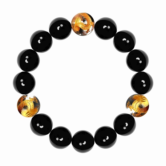 極太14mm オニキス×手彫り金龍水晶数珠ブレスレット アクセサリーホストヤクザ 水晶 悪羅悪羅系 オラオラ系拍卖