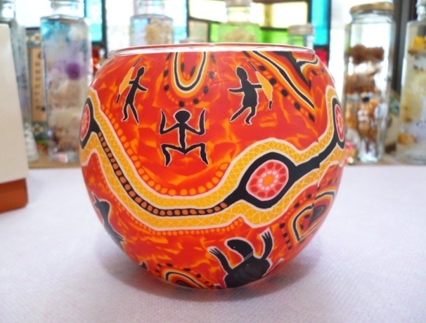 Й ガラス細工 アボリジナルアート キャンドルホルダー Й オーストラリア ランプ ロウソク アボリジナル拍卖