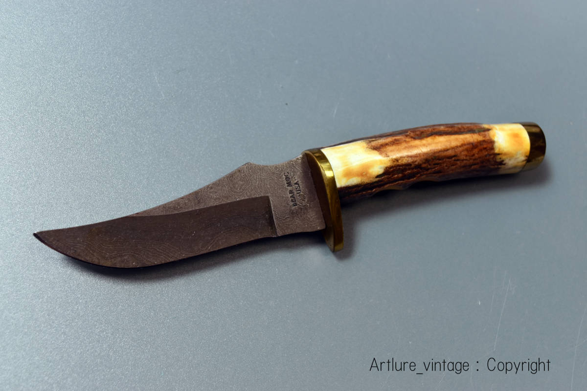 ●★VINTAGE KNIFE; ●★BEAR MGC CUTLEY●★ *590D*hunter*8 INCH *●★DAMASCUS* STAG USA MADE(y1662)#outodoor #fishing拍卖