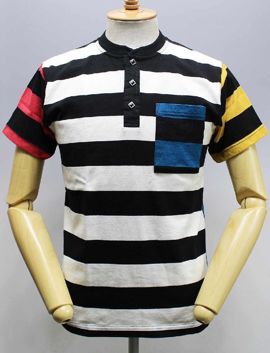 Indian Motorcycle (インディアンモーターサイクル) Pirate Border Henley Neck Tee / ボーダーヘンリーネックTシャツ 未使用品 CRAZY / S拍卖