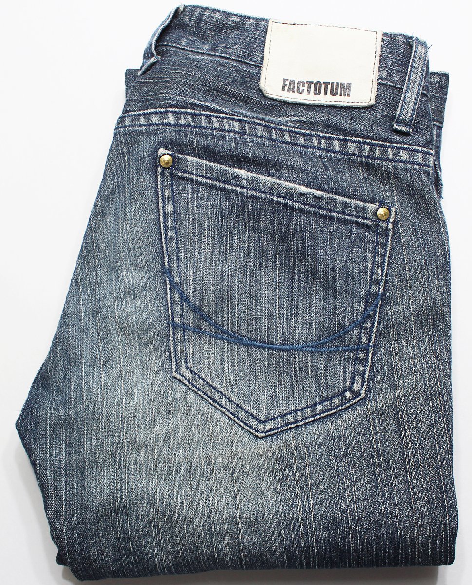 FACTOTUM (ファクトタム) Eストレッチ ストレートデニムパンツ #0147412 インディゴ w29 / ストーンウォッシュ加工拍卖