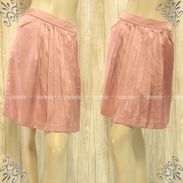 当店のお試し 送料無料 美品★FRAGILE★フラジール★サイズ36 光沢感 フレアースカート ピンク 定番活用 前プリーツ ふんわり感拍卖