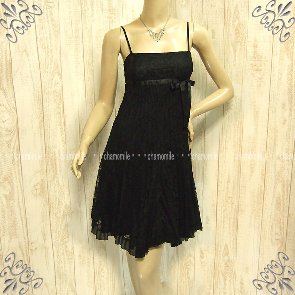 美品 QUEENS COURT★クイーンズ★サイズ2 エレガンス 総レース プリーツワンピ 黒 結婚式 パーティ 重ね着 エレガンス ふんわり 拍卖