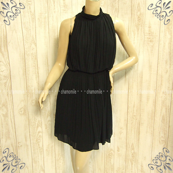 美品 ships little black★シップス★サイズS ふんわり柔らか素材 プリーツ フレアーワンピース 黒 定番活用 ワンピ ウエスト/ゴムtype拍卖
