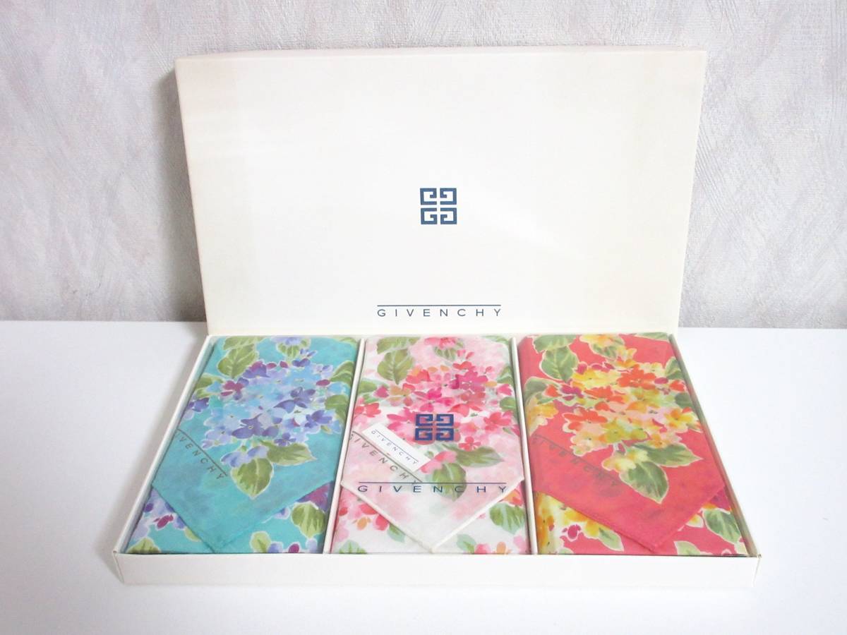 未使用 GIVENCHY ジバンシィ ハンカチ 3枚セット 花柄 yg808拍卖