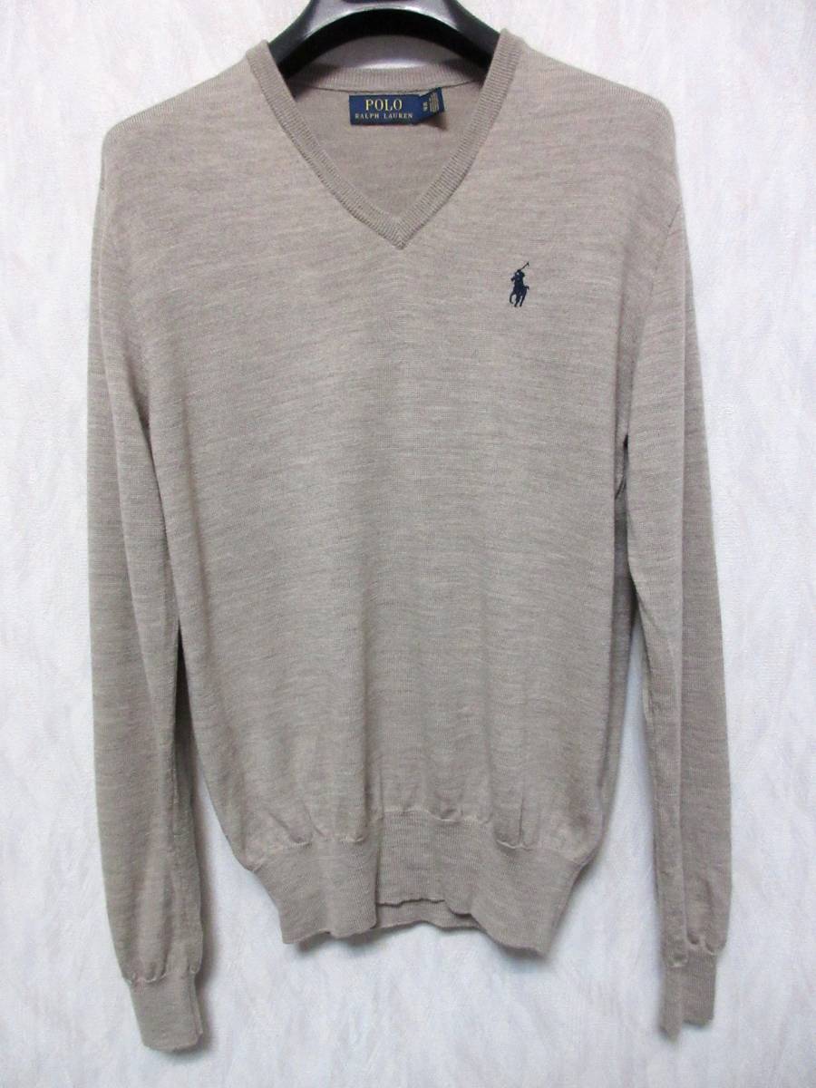 ポロ ラルフローレン POLO RALPH LAUREN Vネック 長袖 ニット セーター ベージュ yg865拍卖