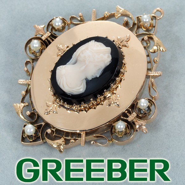 アンティーク カメオ オニキス パール ブローチ K10PG GENJ 限界値下げ品拍卖