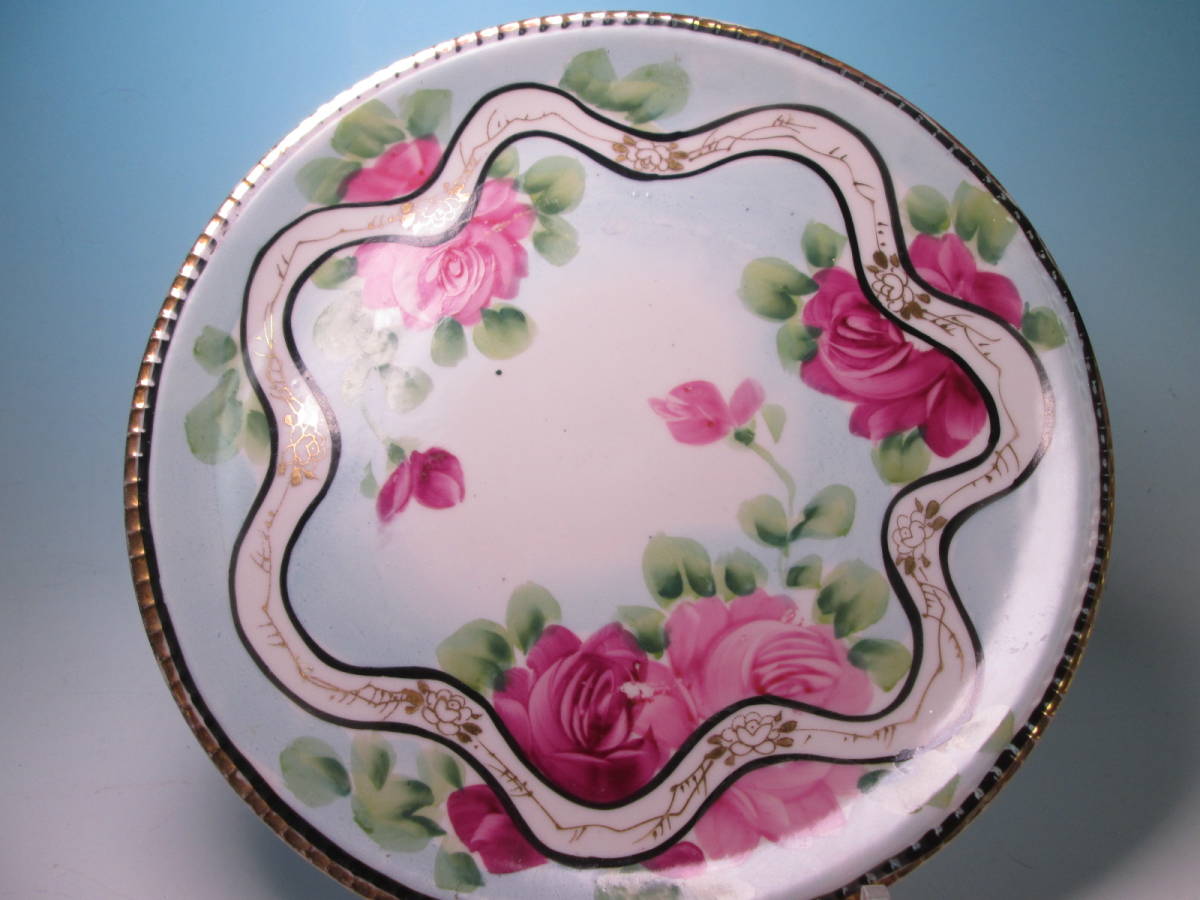 ☆アンティーク・JAPAN 手描き金彩薔薇の図 25cm拍卖