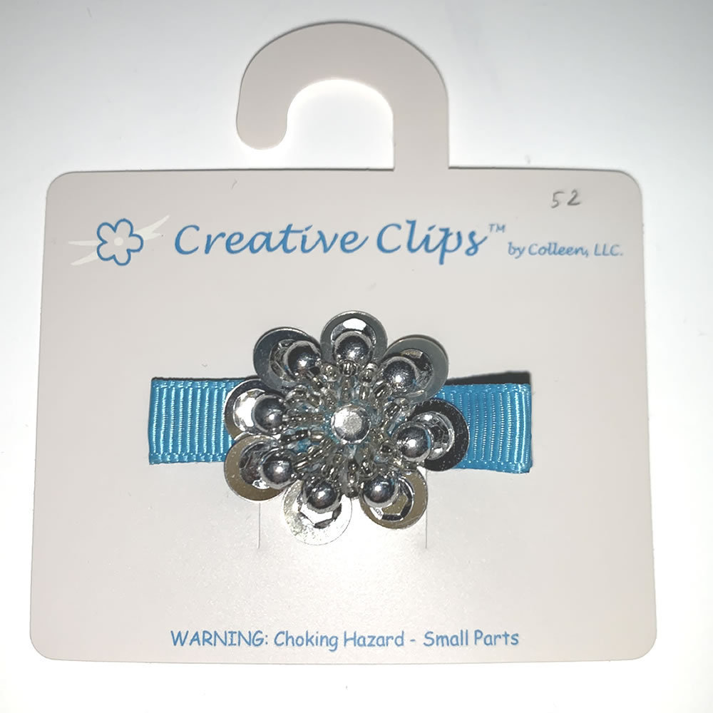 ヘアクリップ (ベビー キッズ用) ヘアピン (水色 花)シルバー拍卖