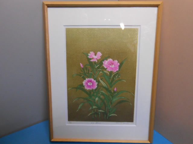 ● 後藤徳子 / 日本版画協会 /「Las flores 1」/ 矢車草?/ シリアルナンバー30/30 ●・・・R13拍卖