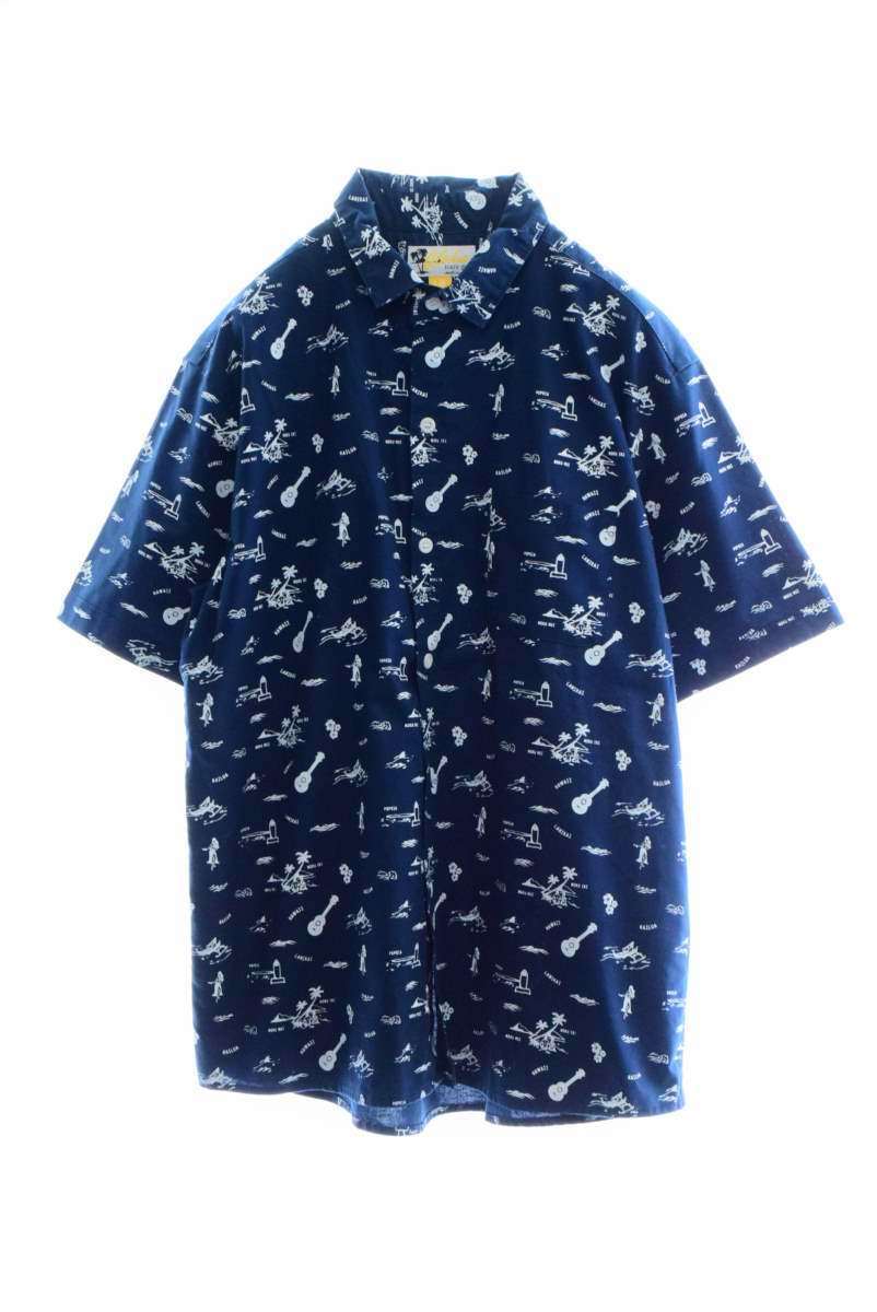 美品 ALOHA BEACH CLUB コットン プリント 半袖 シャツ L ネイビー アロハビーチクラブ KL4C2L2P53拍卖