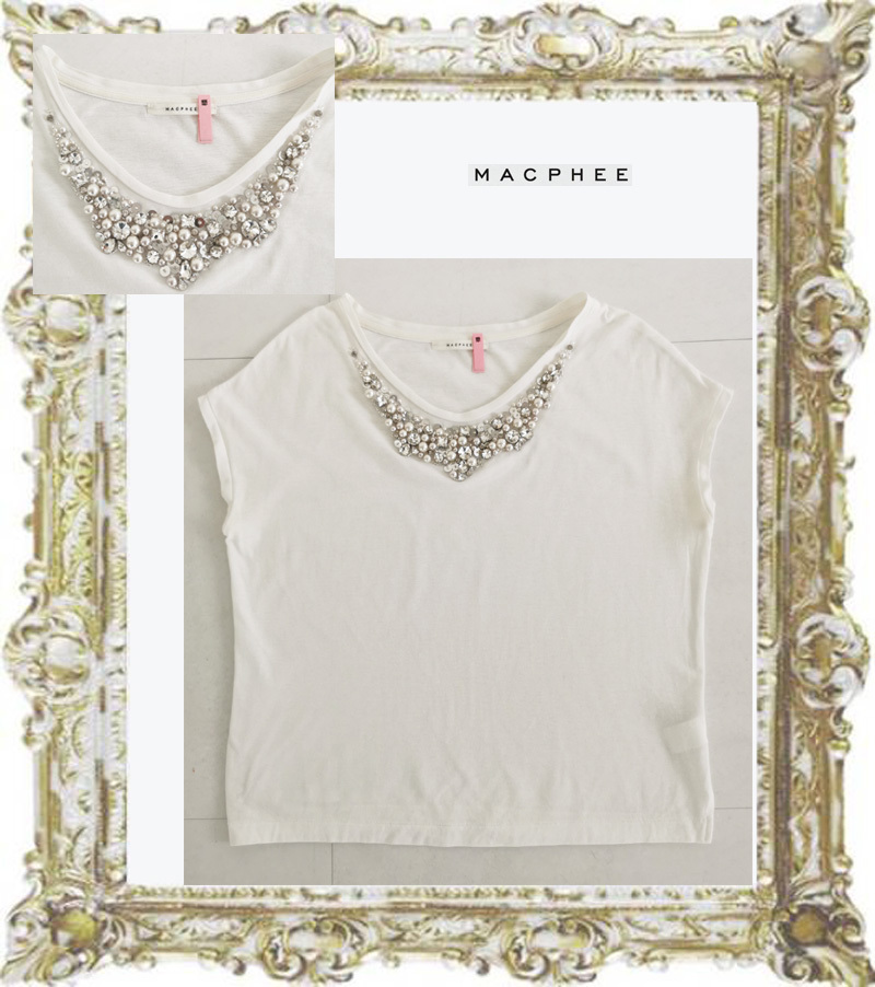 送料無料★★定価12100円 トゥモローランドで購入 MACPHEE マカフィー 白 ビジュー ノースリーブカットソー Tシャツ 1拍卖