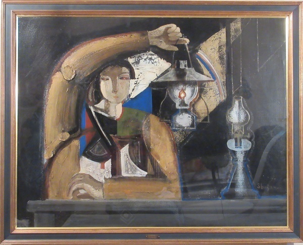 島田彰三 「ランプと女」 油彩50号 芸術院会員・文化功労者拍卖