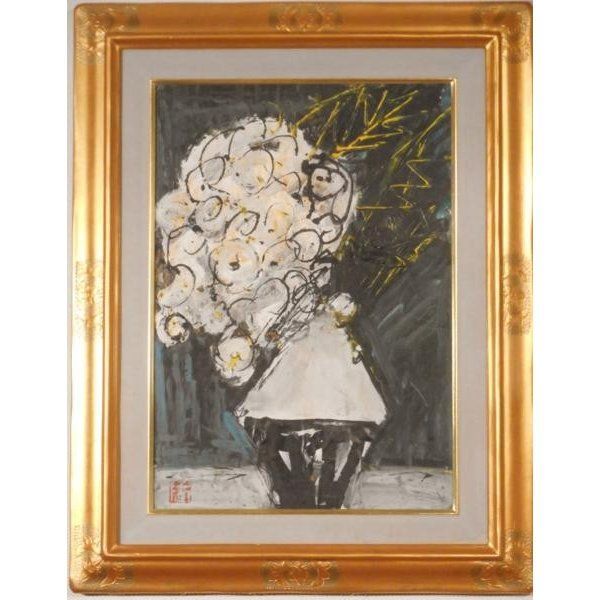 即決 鷲田新太 「白い花束」 紙にグワッシュ10号 拍卖
