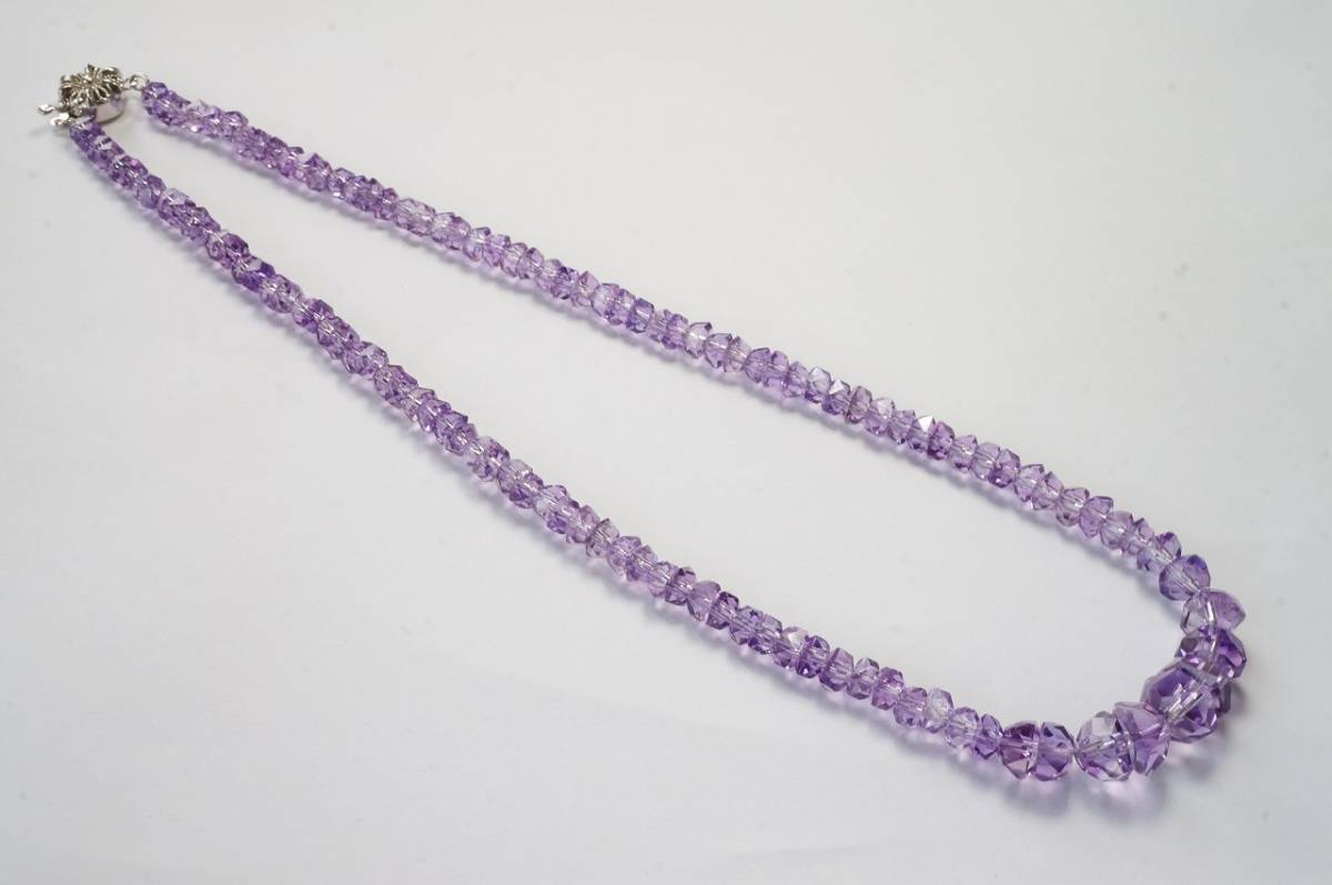 希少カットネックレス!1本しかございません!甲府の一級研磨士が施した匠の逸品!天然アメジスト(紫水晶)ネックレス19g/43cm拍卖