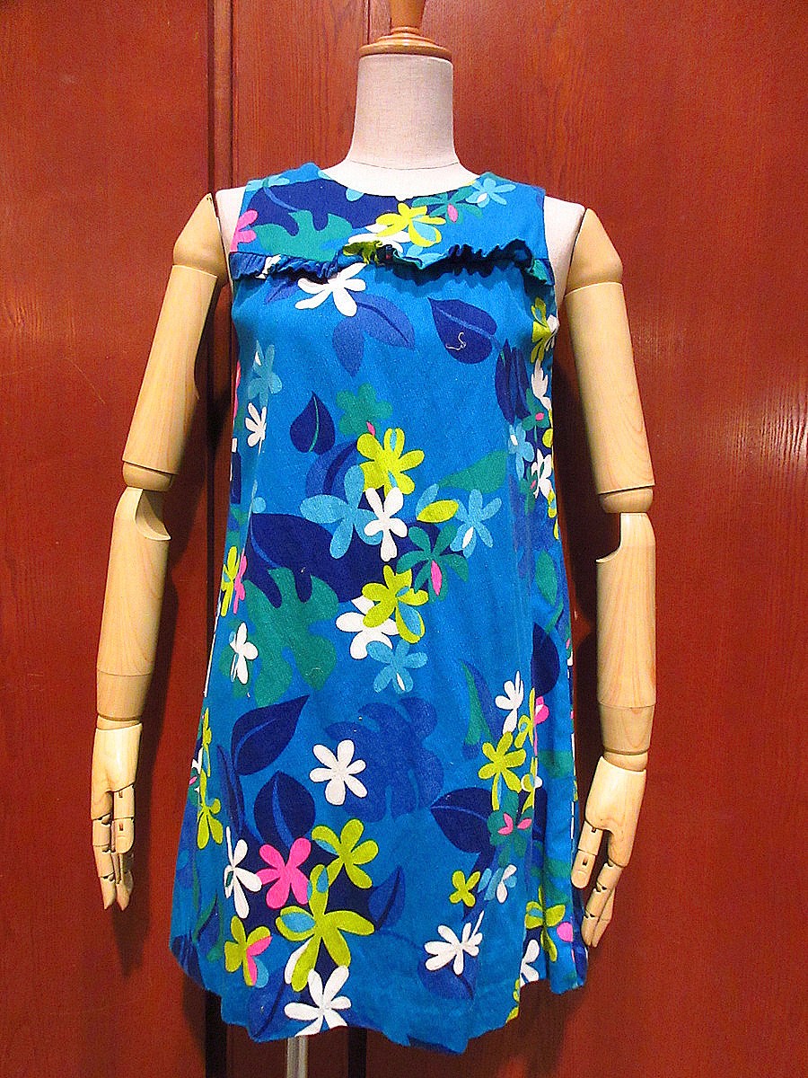 ビンテージ70’s●Searsキッズ花柄ハワイアンノースリーブワンピース●220517m4-k-drsドレス1970s拍卖
