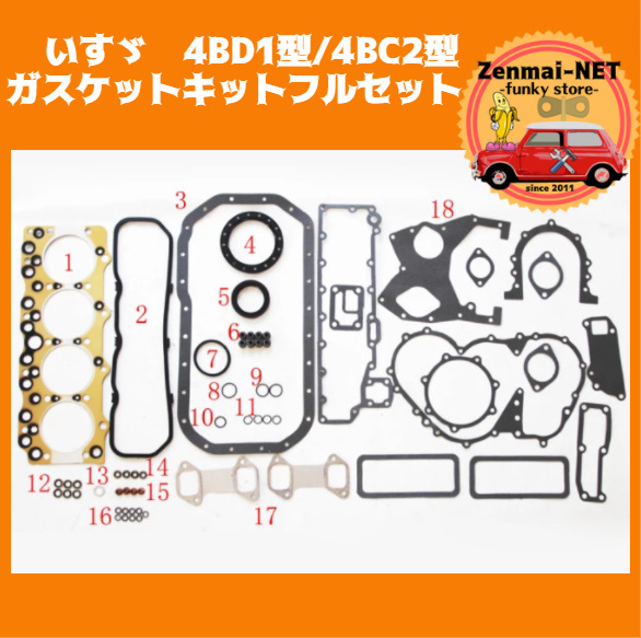 B196  いすゞ ISUZU 4BD1型/4BC2型エンジン ガスケットキットセット イスズ エルフ250/350等 レストア オーバーホール拍卖