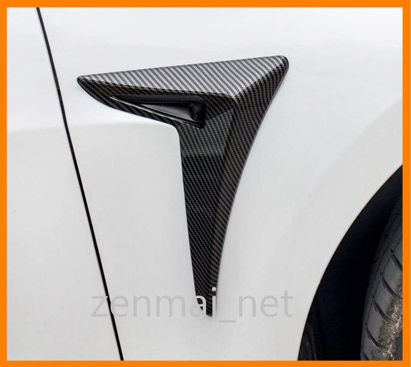 R057 TESLA テスラ モデル3 サイドフェンダーカメラガードトリム カーボンファイバーカラー ABS樹脂製 左右セット拍卖