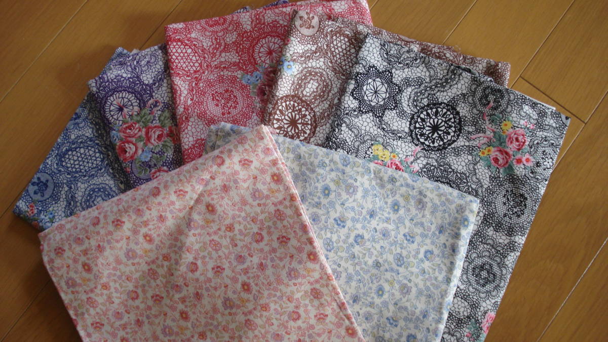 ◆「レース・小花柄②」7枚セット、約25×25cm/カットクロス・ハギレ◆拍卖