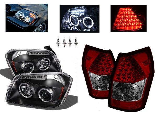 ダッジ マグナム インナー ブラック LEDイカリングプロジェクターヘッドライト 日本光軸 LEDスモークコンビテールランプ 左右拍卖