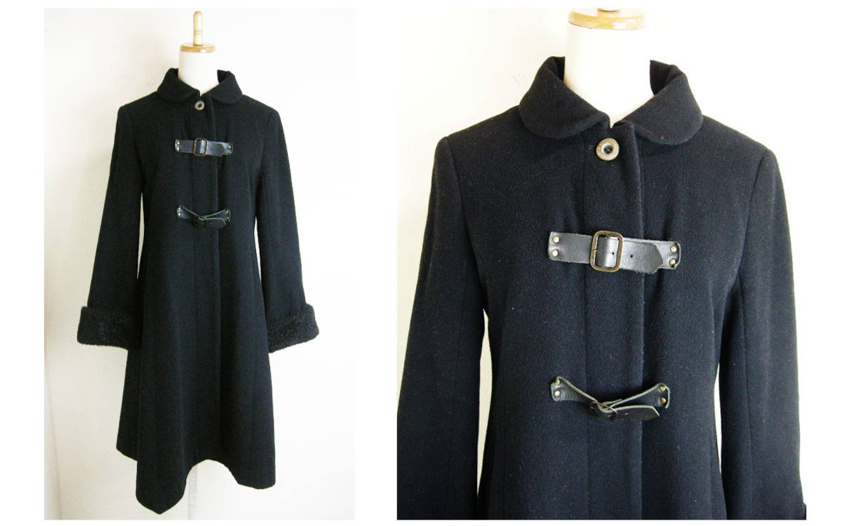 ■Jane Marple【ジェーンマープル】黒 フード取り外し可能 ウール ロングコート M■拍卖