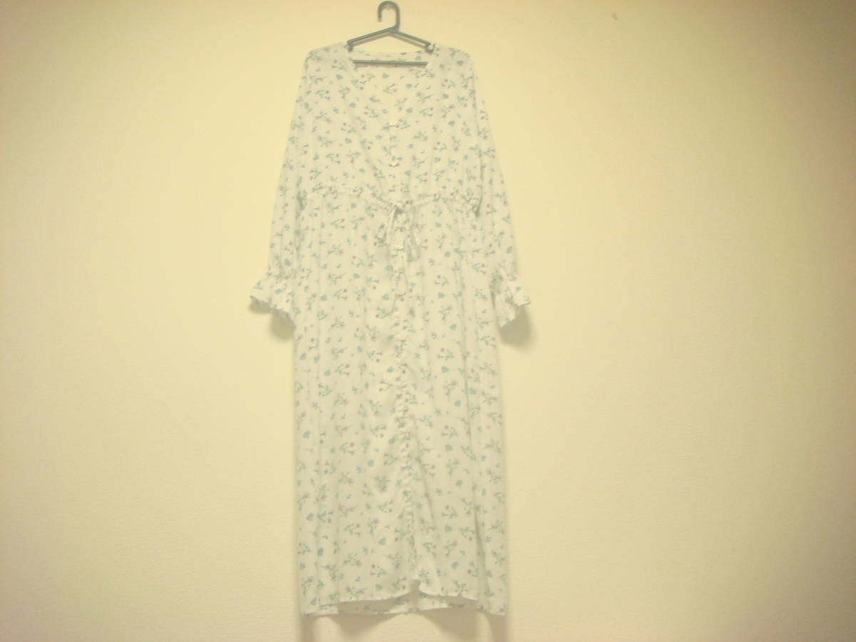 ローリーズファーム 花柄 ロング ワンピース カーディガン マキシ丈 白藤 美品 L拍卖