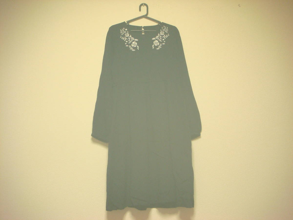 SM2 エヘカ 刺繍入り ゆったり ロング ワンピース ネイビー 美品 薄手拍卖