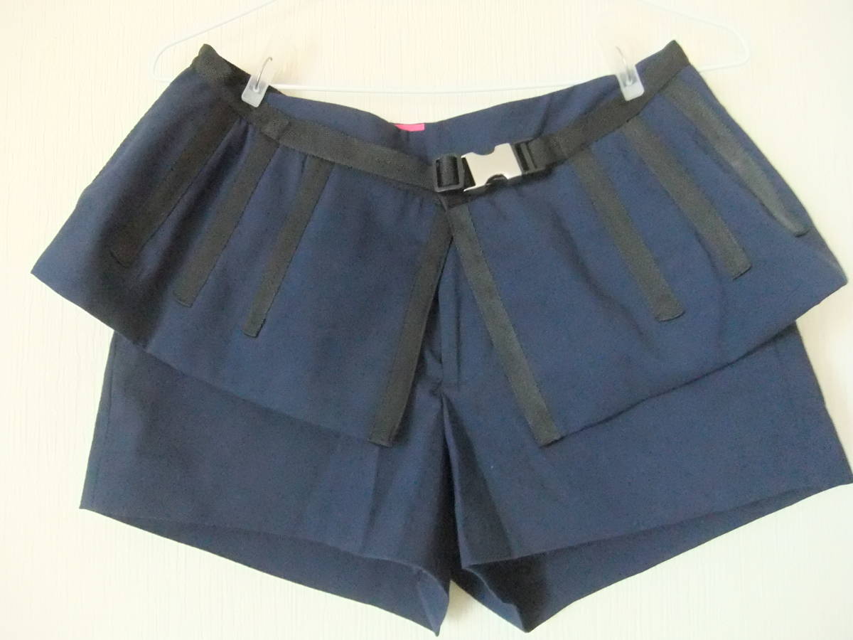 peachjohn TOWN★2WAYデザインショートパンツ★紺ネイビー×ピンクホットパンツ短パン変形ベルトオーバースカートキュロット拍卖