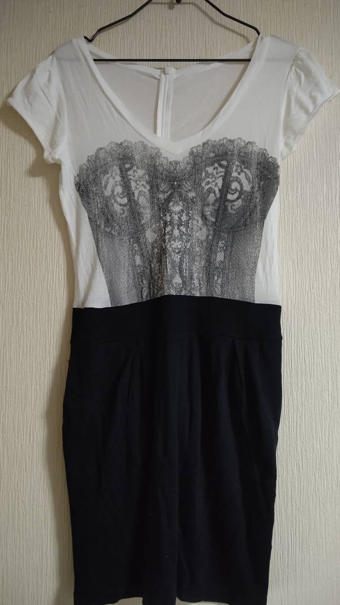 VIVAYOUビバユー★白黒コルセットビスチェワンピース★モードゴシック系トロンプルイユだまし絵プリント拍卖