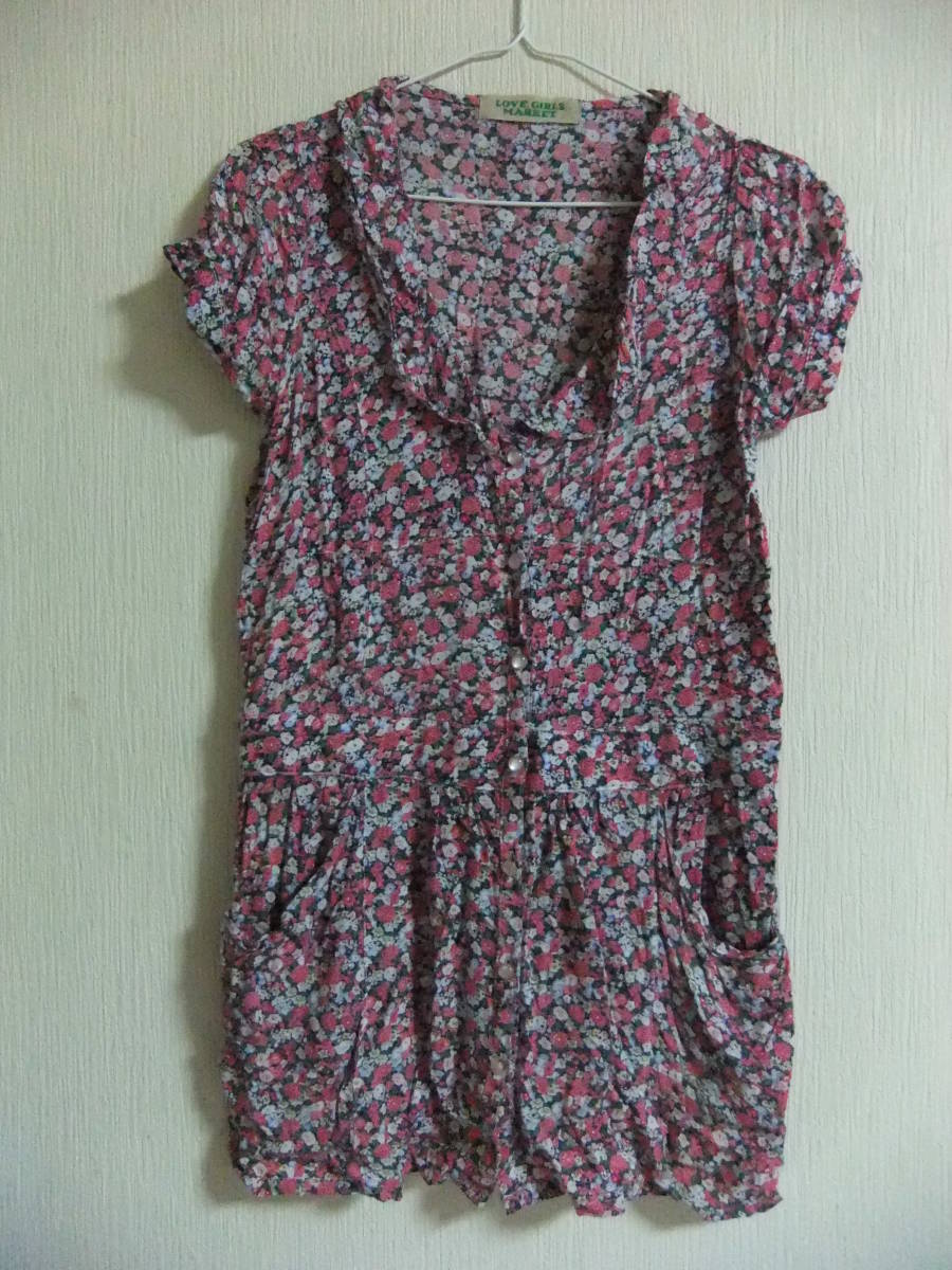 LOVE GIRLS MARKET★ピンク系小花柄チュニックワンピース★フラワープリントロングシャツ★ラブガールズマーケット拍卖