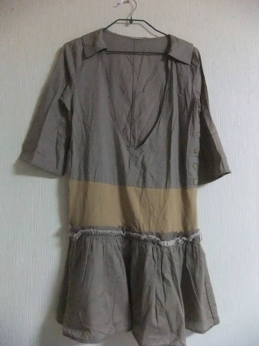 abbieanniaアビエニア★変形デザインシャツワンピース★モカ茶チュニック拍卖