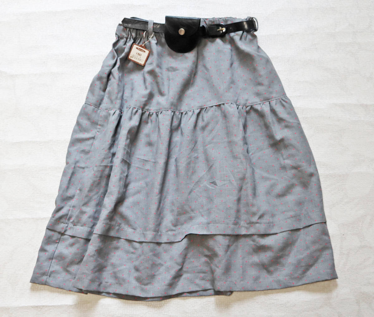 20 昭和レトロ 子供服 こども 女の子 スカート ティアード 150㎝ グレー 水玉 デッドストック 在庫処分 拍卖
