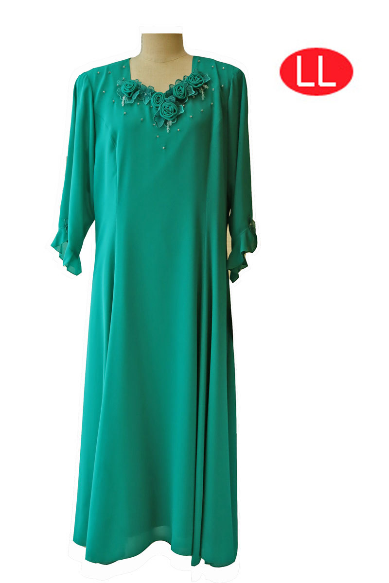 0001 カラードレス グリーン 緑 ミセス LLサイズ 13号 大きいサイズ ゆったりサイズ カラオケ発表会 未使用 新古品拍卖