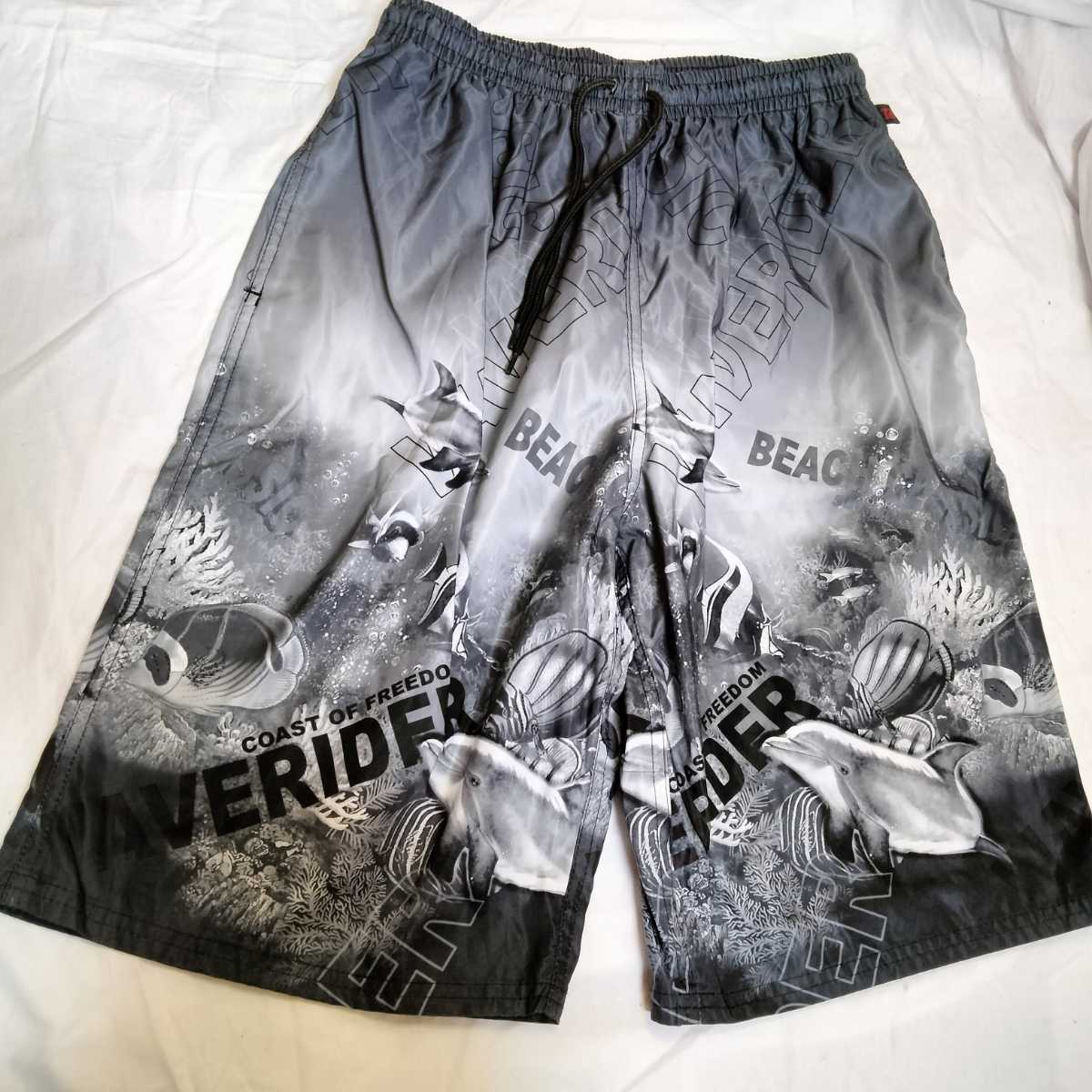 メンズ水着 L 丈58 魚 ドルフィン 熱帯魚 グレー系 000827拍卖