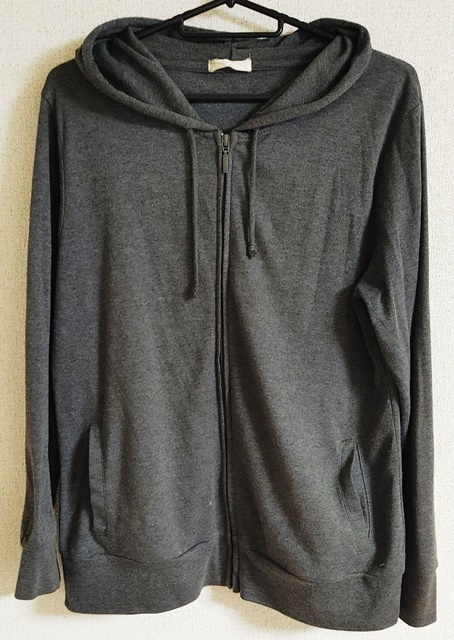 Mサイズ Finemente 長袖 フルジップ パーカー フード 暗グレー拍卖