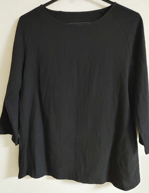 Mサイズ-Lサイズ位 七分袖 ブラウス カットソー 綿100% 黒拍卖