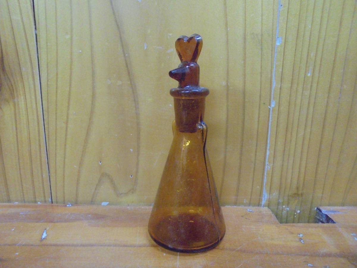 【古い薬瓶】蓋付きガラス瓶理科科学実験薬品醤油さし古道具アンティークシャビーユラユラガラス気泡ガラス拍卖