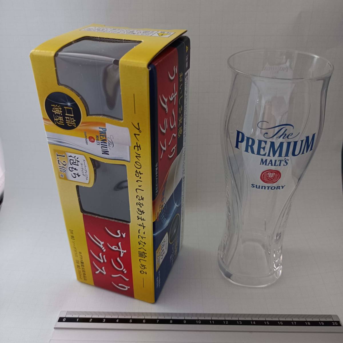 ■サントリー プレミアムモルツ 口部薄型 うすづくりグラス ニューファインカット加工 泡もち1.2倍 350mL ソーダガラス SUNTORY 日本製拍卖