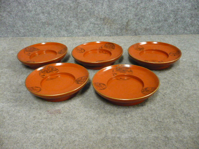 【政】30928 朱塗茶碗蒸し台 5個 蒸台 蓋蒸茶碗 骨董 古物拍卖