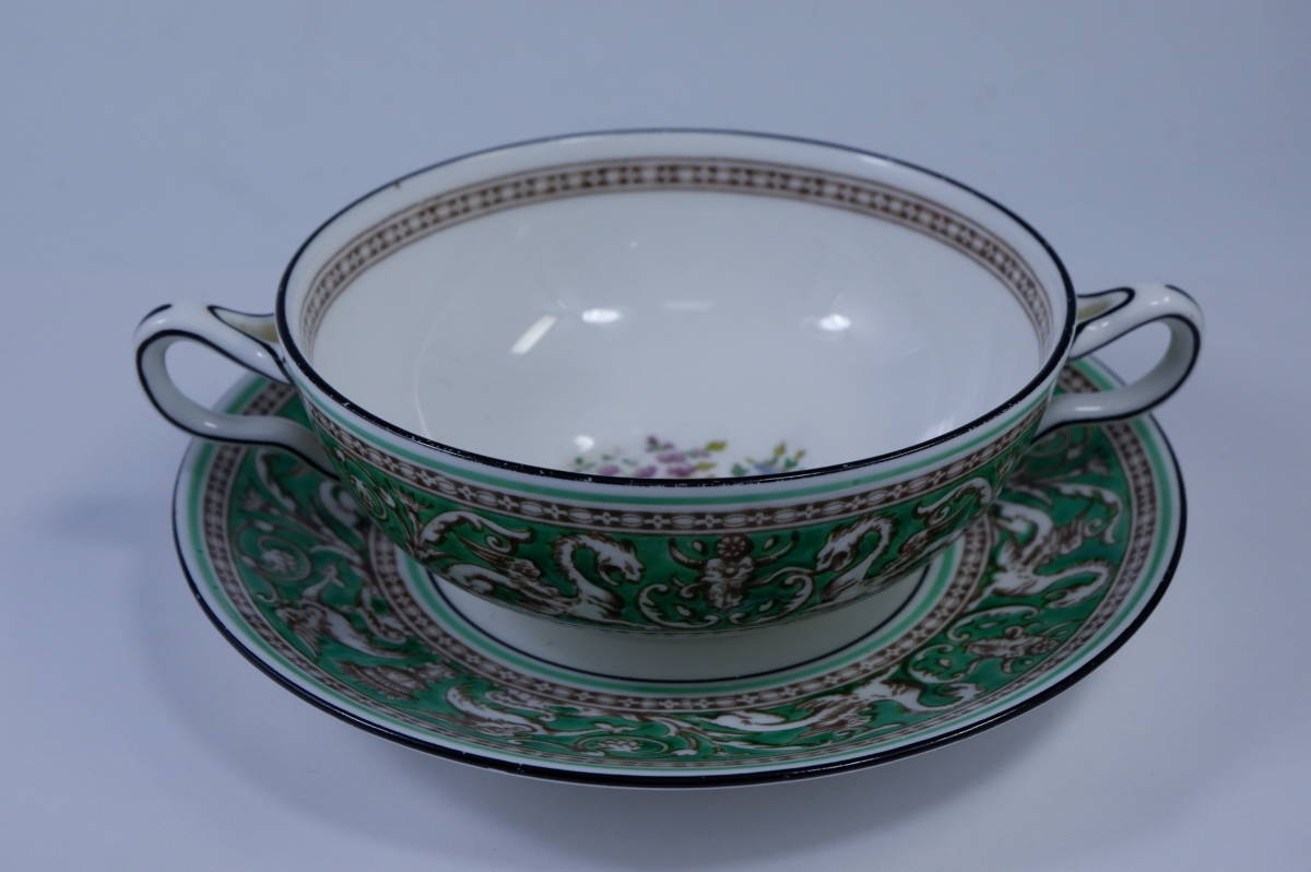 ウェッジウッド フロレンティーン グリーン 花柄 スープカップ&ソーサー W1232 Wedgwood 茶壺 FLORENTINE拍卖
