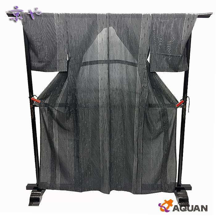 京やI244 正絹 絽 小紋 身丈159 裄69 裄長め 三本絽 ストライプ 夏着物 夏の小紋 仕立て上がり リサイクル着物 美品 中古拍卖