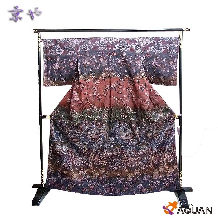 大特価セール 京やG012 正絹 紬 小紋 生紬 辻が花文様 身丈161 裄67.5 仕立て上がり リサイクル着物 新古品 美品拍卖