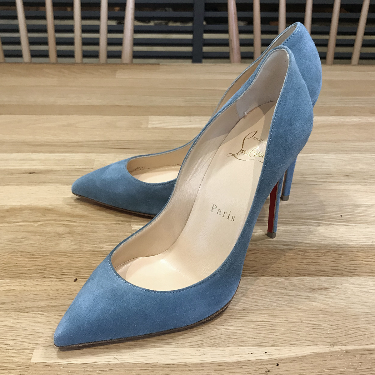 【超美品】ルブタン パンプス ピガールフォリーズ PIGALLE FOLLIES ハイヒール スエード ライトブルー 35 22cm 08396拍卖