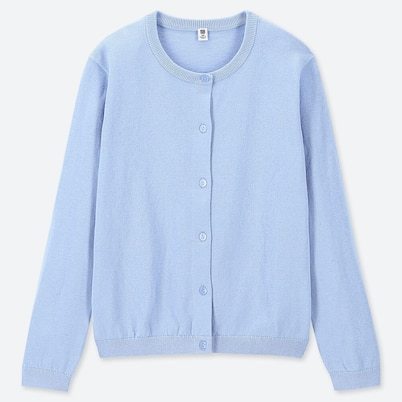 ユニクロGIRLS UVカットクルーネックカーディガン サイズ110 ブルー 水色拍卖
