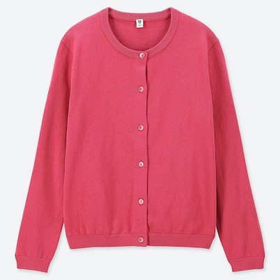 ユニクロGIRLS UVカットクルーネックカーディガン サイズ110 ピンク拍卖