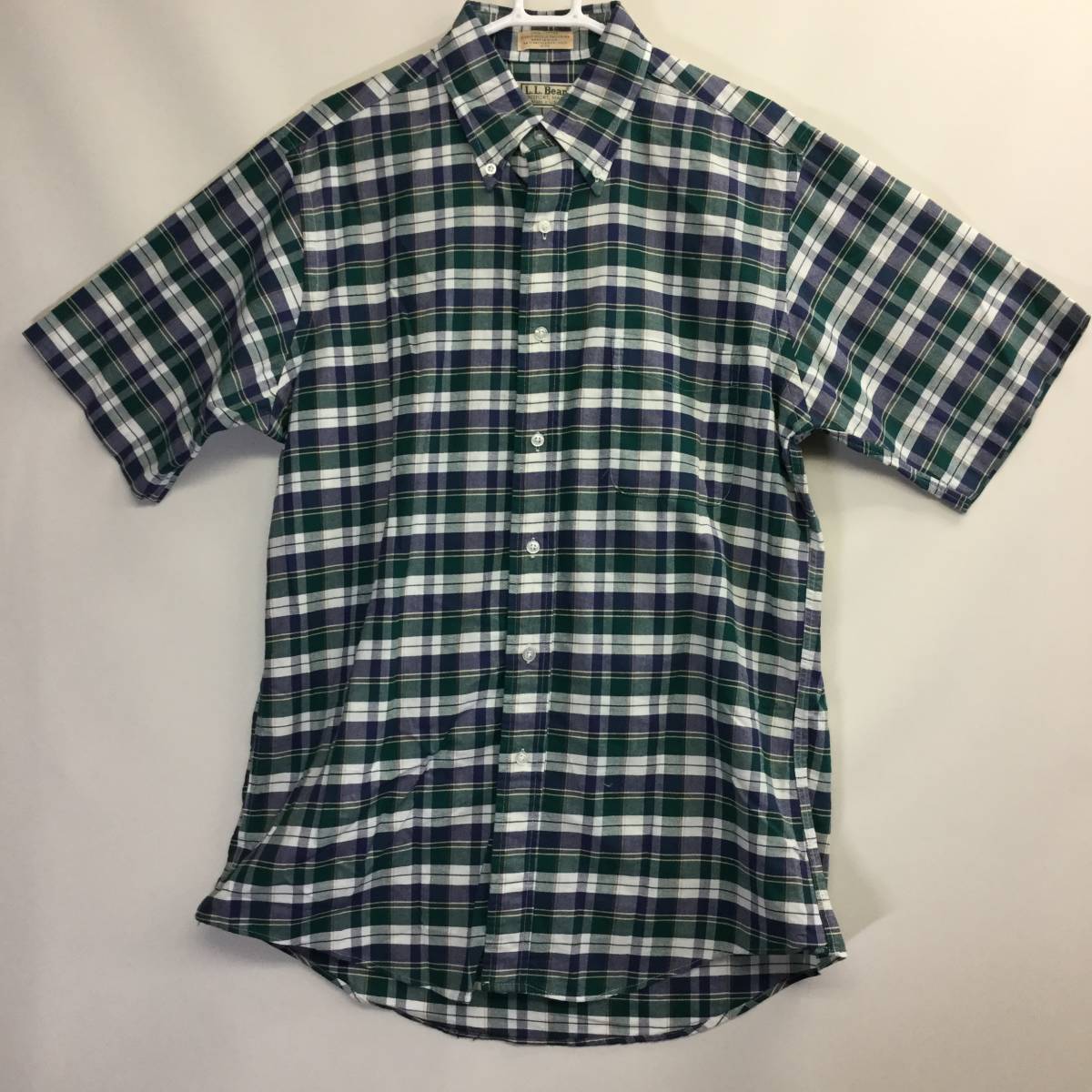 90s USA製 L.L.BEAN エルエルビーン ボタンダウン半袖シャツ 15 1/2 チェック柄 コットン100%拍卖
